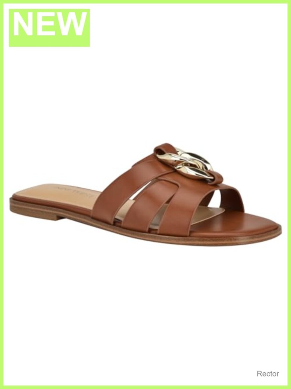 Nine West Graso Faux Leather Flat Sandals Slingback Square Toe Slip On